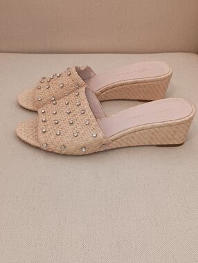 Loeffler Randal Twilly Wedge Slides Natural Straw Raffia Size 8.5